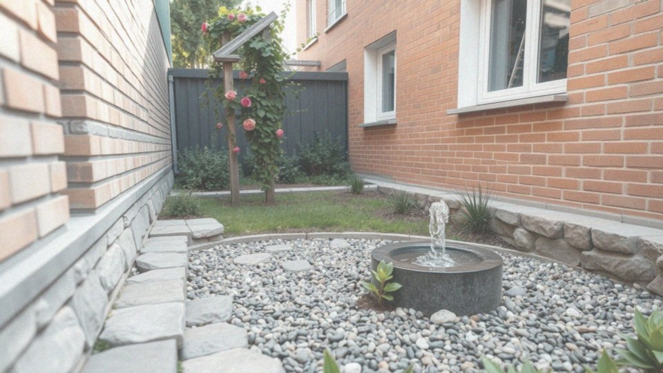 Jakie elementy architektoniczne mogą wzbogacić wąski pas zieleni?